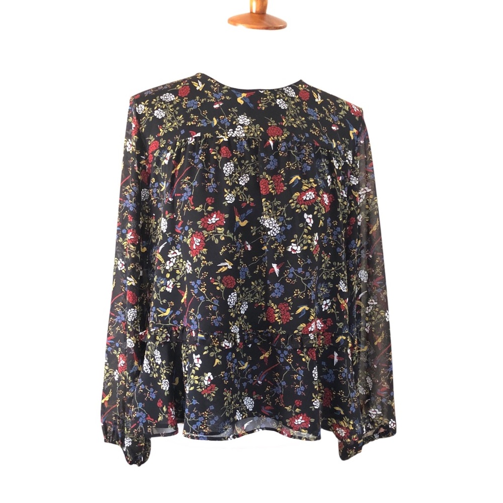 MADEWELL Sheer-Sleeve Ruffle Peplum Top in Finch Floral Sz XL - Picture 3 of 12